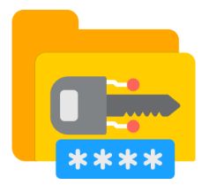 El dibujo de una carpeta con una llave y una clave abajo. 